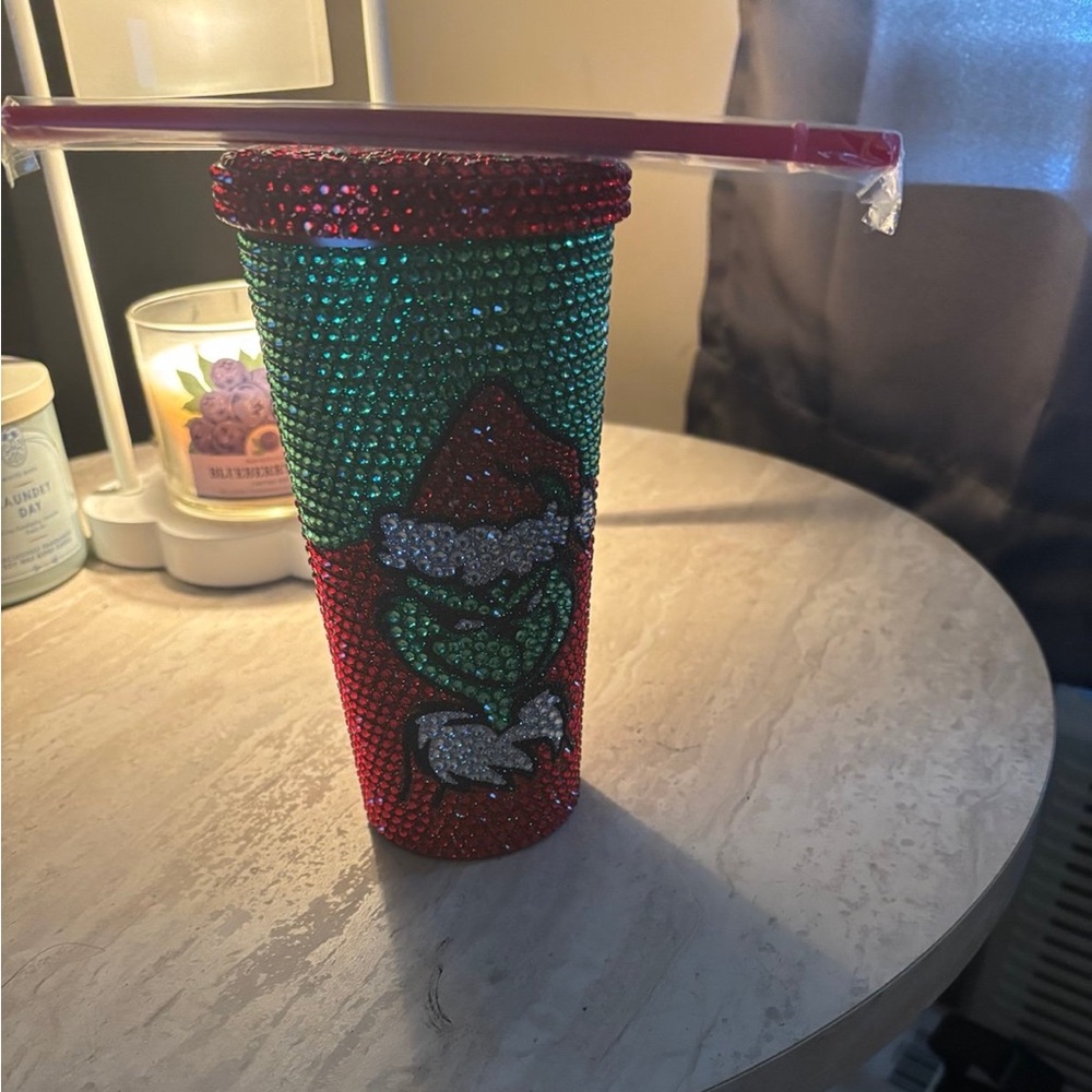 Festive Rhinestone Tumbler with Straw